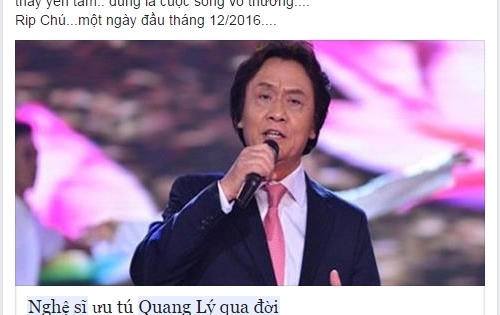NSƯT Quang Lý đột ngột qua đời: Cộng đồng mạng xót thương NSƯT Quang Lý đột ngột qua đời: Cộng đồng mạng xót thương