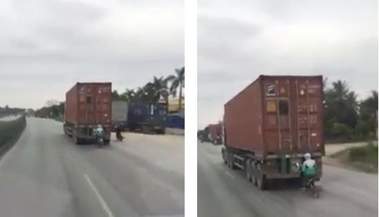 Lái xe máy một tay núp sau container tránh rét, nam thanh niên nhận cái kết lạnh ngắt