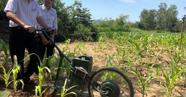 Hai học sinh lớp 9 chế tạo máy cày làm cỏ, bón phân Hai học sinh lớp 9 chế tạo máy cày làm cỏ, bón phân