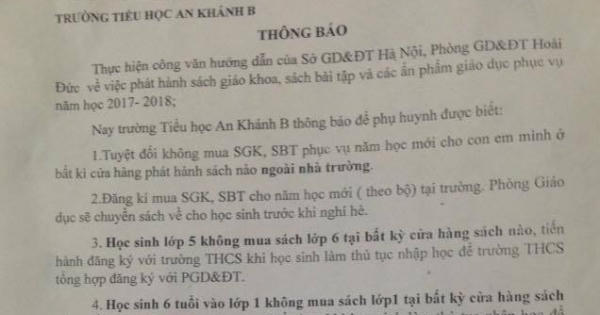 Trường tiểu học An Khánh B: “Ép” học sinh mua sách tại trường?