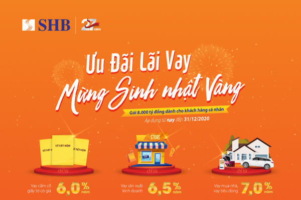 SHB tung gói tín dụng cá nhân 8.000 tỷ đồng với lãi suất ưu đãi mừng sinh nhật 27 tuổi