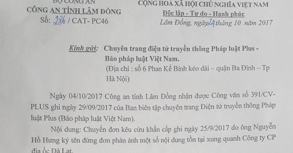 Kỳ 4 - Nội chiến ở Công ty CP Địa ốc Đà Lạt: Công an tỉnh Lâm Đồng phản hồi thông tin