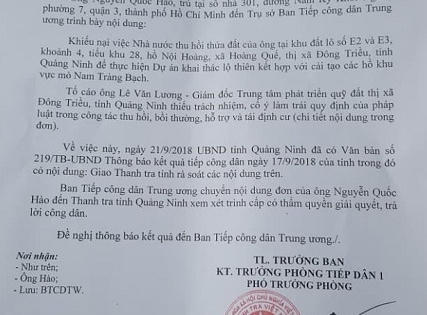 Quảng Ninh: Ban tiếp công dân Trung ương chỉ đạo xử lý đơn tố cáo Giám đốc Trung tâm quỹ đất Đông Triều