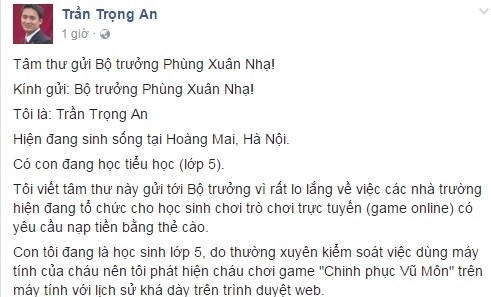 Phụ huynh gửi tâm thư đến Bộ trưởng Phùng Xuân Nhạ về trò chơi trực tuyến có nạp tiền bằng thẻ cào