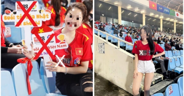 Hai cô gái ngang nhiên quảng cáo cho sàn đánh bạc tại SVĐ Mỹ Đình