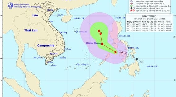 Dự báo thời tiết ngày 26/11: Xuất hiện bão trên biển Đông