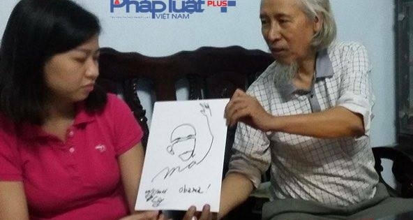 Độc đáo bức họa Tổng thống Obama của nhà thư pháp đất Cảng