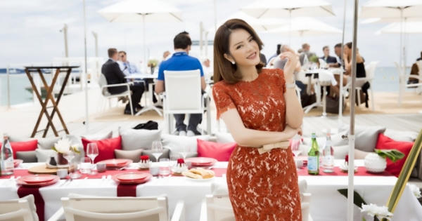 Lý Nhã Kỳ tóc ngắn quý phái mở tiệc tại Bãi biển Majestic Cannes