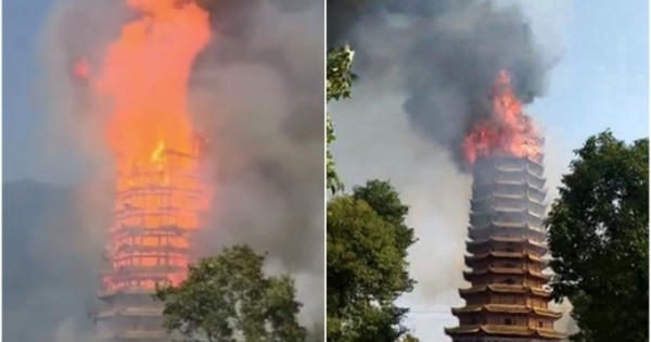 Tháp cổ bằng gỗ cao nhất châu Á bị thiêu rụi