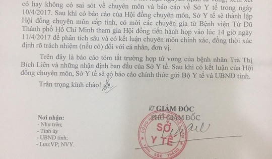 Báo cáo Bộ Y tế vụ sản phụ vừa sinh đã tử vong