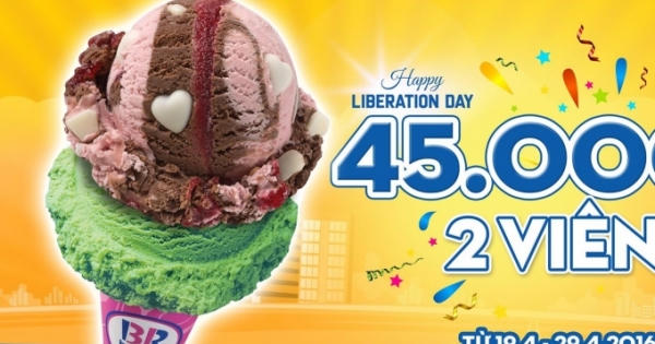 Baskin Robbins khuyến mãi 30/4 – 2 viên kem 45k Baskin Robbins khuyến mãi 30/4 – 2 viên kem 45k