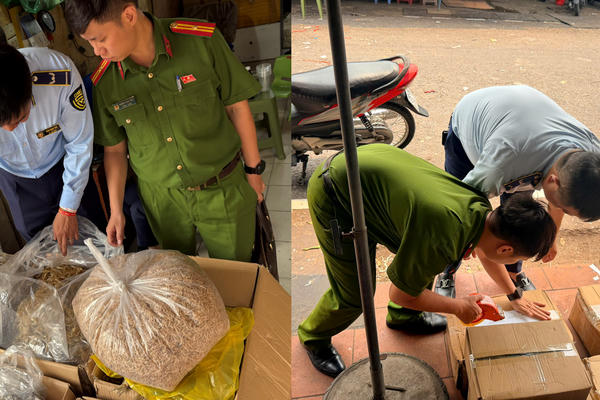 Xử lý hai cơ sở kinh doanh thực phẩm không rõ nguồn gốc tại chợ Long Biên