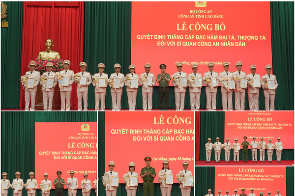Công an tỉnh Cao Bằng công bố quyết định thăng cấp quân hàm cho 48 sĩ quan Công an nhân dân