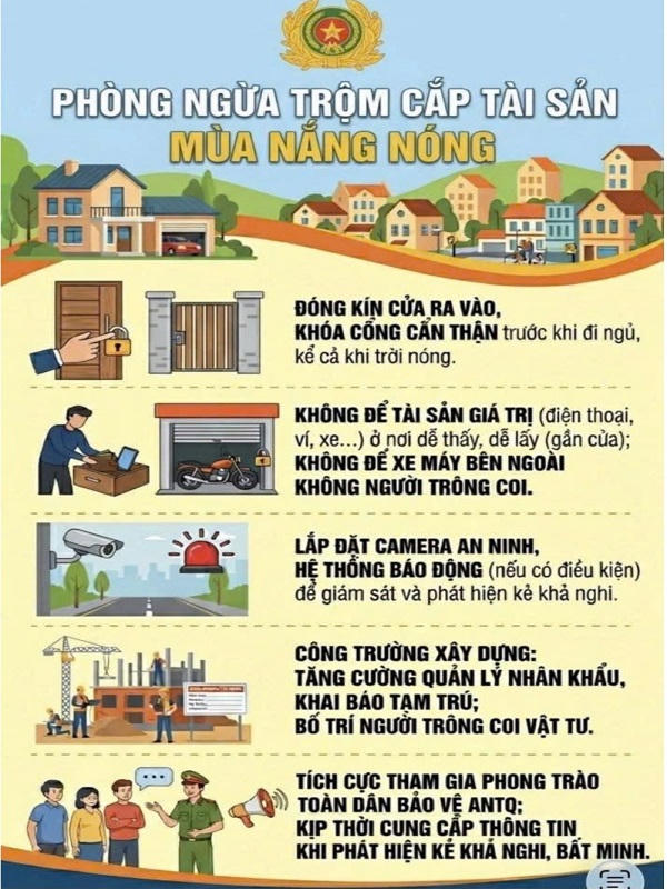 Cảnh báo tội phạm trộm cắp tài sản mùa nắng nóng