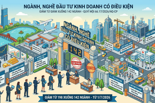 Chỉ còn 142 ngành nghề đầu tư kinh doanh có điều kiện từ ngày 01/7/2026 Chỉ còn 142 ngành nghề đầu tư kinh doanh có điều kiện từ ngày 01/7/2026