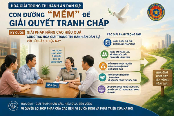 Kỳ cuối: Giải pháp nâng cao hiệu quả công tác hòa giải trong thi hành án dân sự với bối cảnh hiện nay
Kỳ cuối: Giải pháp nâng cao hiệu quả công tác hòa giải trong thi hành án dân sự với bối cảnh hiện nay