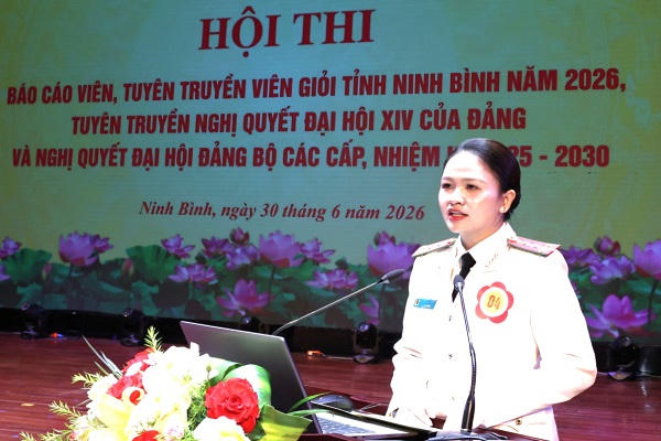Đại uý Lương Thị Trang xuất sắc đoạt giải Nhất tại Hội thi báo cáo viên giỏi tỉnh Ninh Bình năm 2026