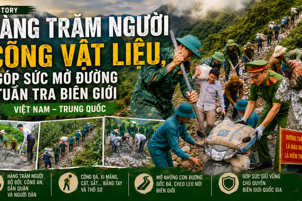 Hàng trăm người cõng vật liệu, góp sức mở đường tuần tra biên giới Việt Nam – Trung Quốc