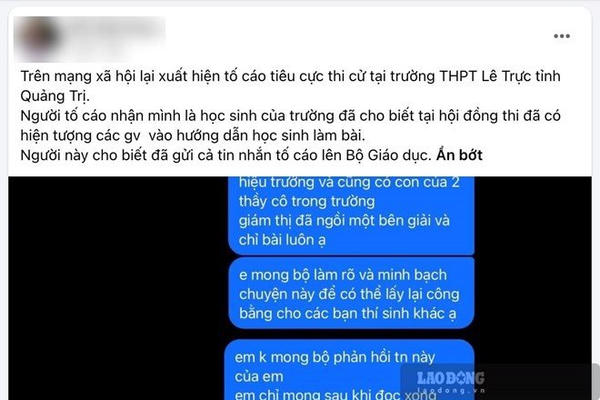 Quảng Trị họp khẩn, xác minh phản ánh tiêu cực tại một điểm thi tốt nghiệp THPT Quảng Trị họp khẩn, xác minh phản ánh tiêu cực tại một điểm thi tốt nghiệp THPT