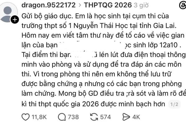 Sở GD&ĐT Gia Lai xác minh thông tin thí sinh bị tố mang điện thoại vào phòng thi THPT 2026