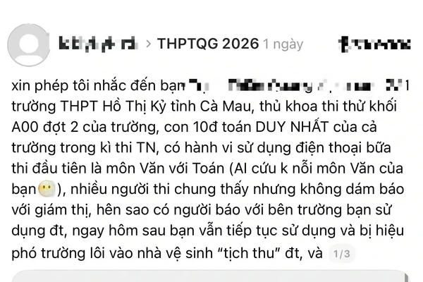 Thí sinh ở Cà Mau thừa nhận dùng điện thoại trong phòng thi, dự kiến bị hủy kết quả tốt nghiệp THPT Thí sinh ở Cà Mau thừa nhận dùng điện thoại trong phòng thi, dự kiến bị hủy kết quả tốt nghiệp THPT
