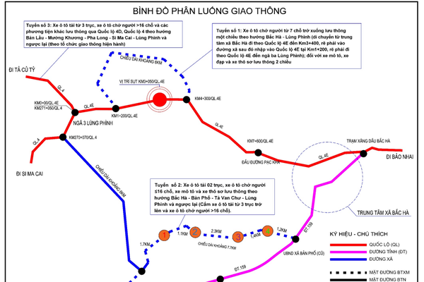 Lào Cai cấm tạm thời tất cả các loại phương tiện lưu thông qua Km3+00 Quốc lộ 4E