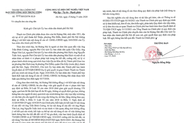Ban Tiếp công dân Trung ương chuyển đơn thư của bà Hoàng Hải đến Chủ tịch UBND TP Hà Nội để xem xét giải quyết theo quy định Ban Tiếp công dân Trung ương chuyển đơn thư của bà Hoàng Hải đến Chủ tịch UBND TP Hà Nội để xem xét giải quyết theo quy định
