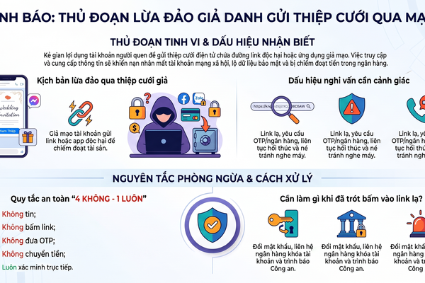 Lừa đảo giả danh gửi thiệp cưới qua mạng nhằm đánh cắp thông tin, chiếm quyền kiểm soát tài khoản mạng xã hội