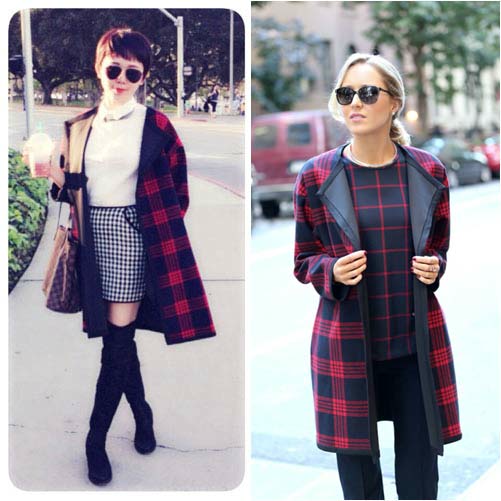 Kết quả hình ảnh cho Mặc quần jeans với áo choàng kẻ cảo dài sao Châu Âu