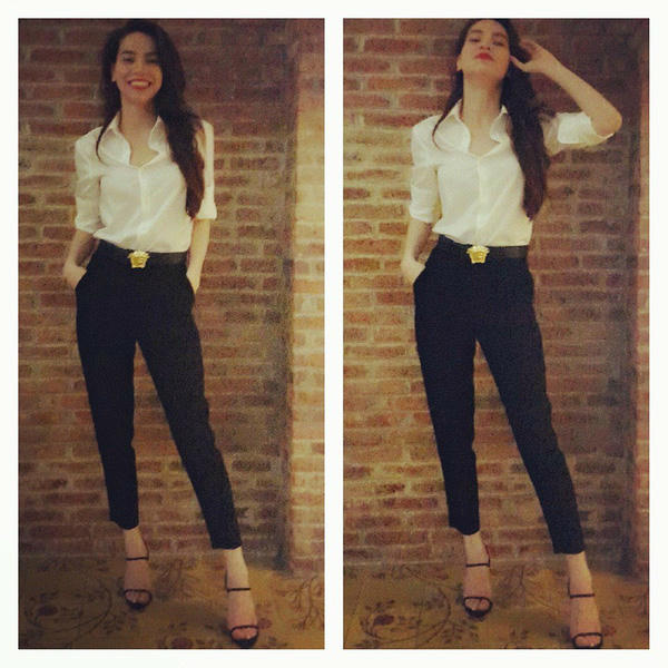 Kết quả hình ảnh cho Quần âu cạp cao, dáng thụng sao Châu Âu