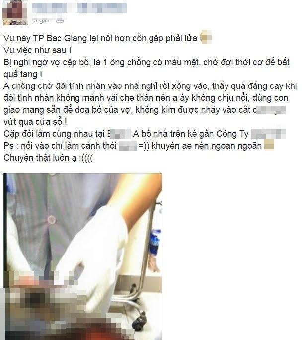 ngoại tình, ngoại tình công sở, đánh nghen, ghen tuông, cắt của quý, Bệnh viện, Bắc Giang