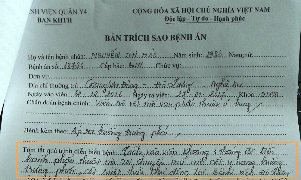 mổ nhầm, cắt ruột thừa, u nang buồng trứng