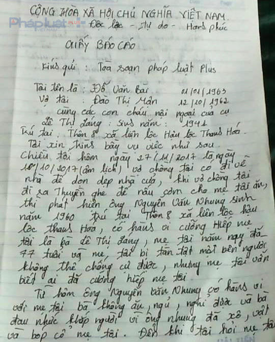  Đơn thư của gia đình kêu cứu gửi tòa soạn Pháp luật Plus 