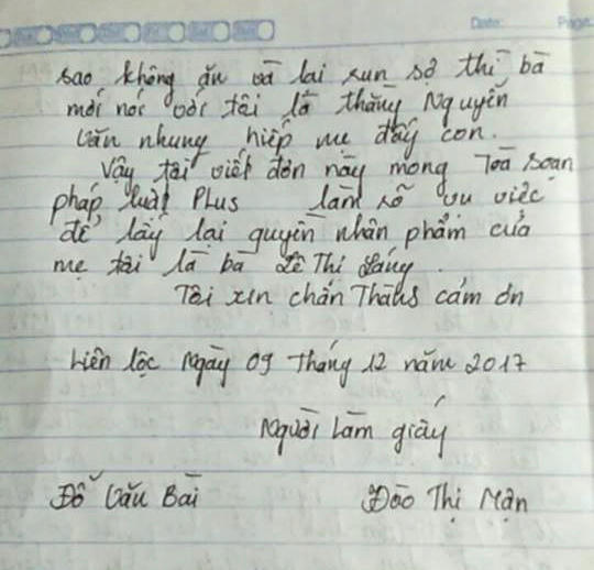 Đơn thư của gia đình kêu cứu gửi tòa soạn Pháp luật Plus