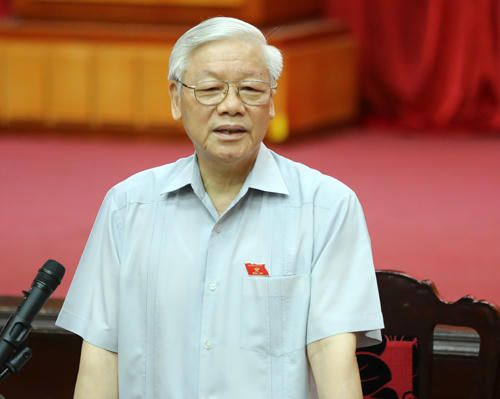 Tổng Bí thư Nguyễn Phú Trọng tại buổi tiếp xúc cử tri sáng 17/6. Ảnh: Hoàng Phong.