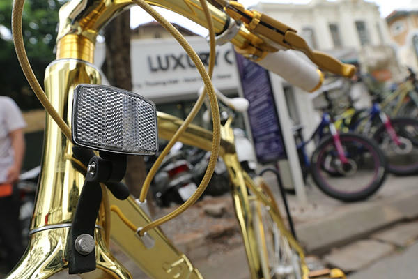 loa mat truoc chiec xe dap dat vang dung "hung ho" tren via he ha noi hinh anh 13