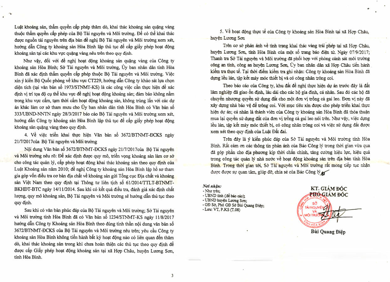 Quản lý khai thác vàng tuỳ tiện, trái pháp luật ở Hoà Bình: Thấy gì từ một công văn bao biện, né tránh sai phạm?