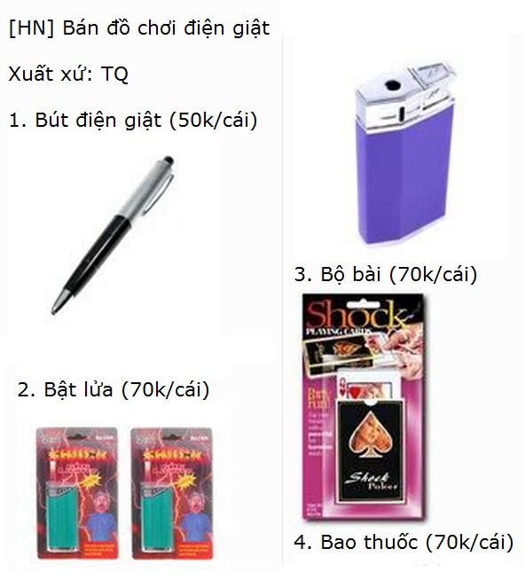 Một số món đồ chơi điện giật được rao bán trên Internet.