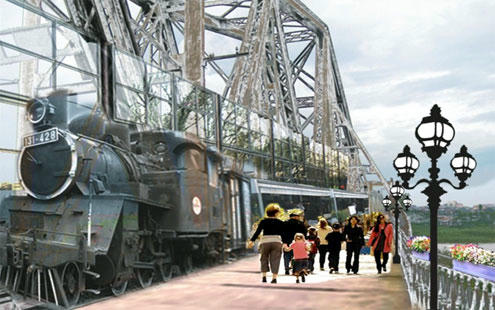 Theo ý tưởng của KTS.Nguyễn Nga, cầu Long Biên sẽ được cải tạo thành bảo tàng nghệ thuật đương đại, trên cầu được gắn kính trong suốt và trưng bày đầu máy hơi nước để khách tham quan