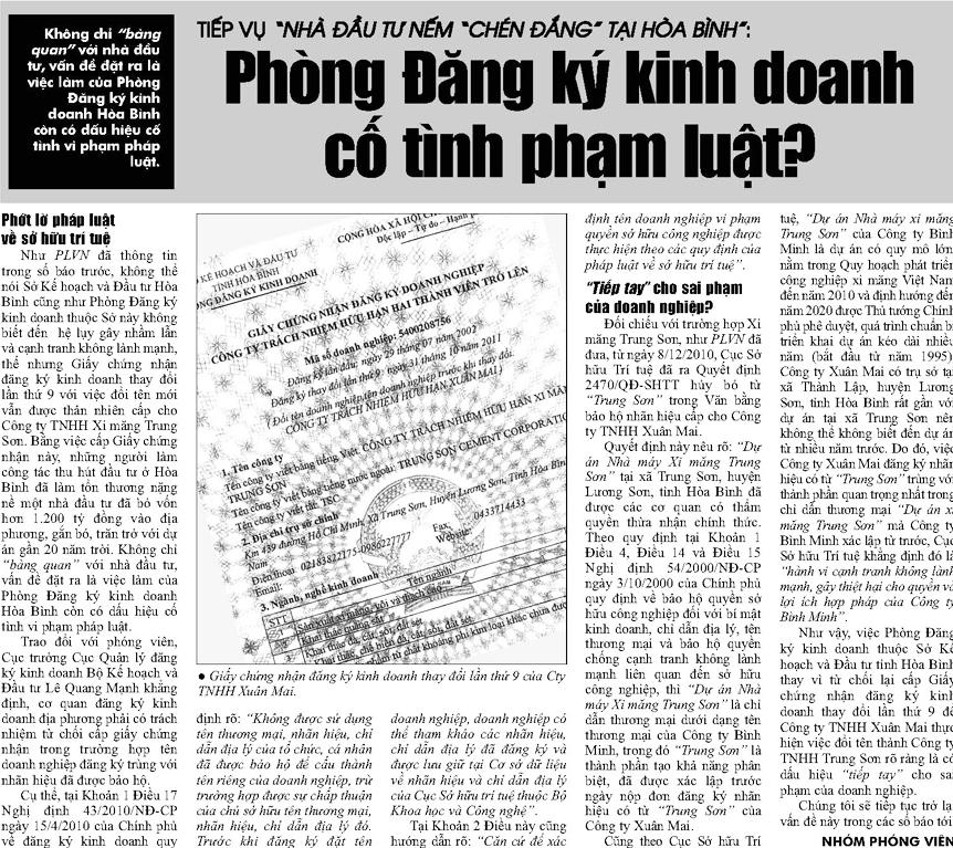 Phán quyết của TAND tỉnh Hòa Bình bị cho là “tiếp tay” cho hành vi “cướp”  thương hiệu