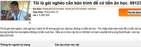 Một dòng rao bán trinh tiết trên 