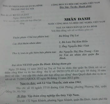 Bản án sô 02 của TAND Quận Ba Đình