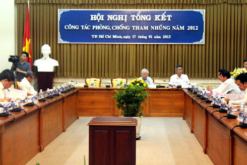 Chủ tịch UBND TP HCM Lê Hoàng Quân chủ trì hội nghị tổng kết công tác phòng chống tham nhũng năm 2012 chiều 17/1. 