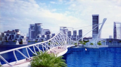 Một trong 16 phương án thiết kế kiến trúc cầu đi bộ qua sông Hàn được Tập đoàn Sun Group chuyển giao cho Sở Xây dựng Đà Nẵng thẩm định