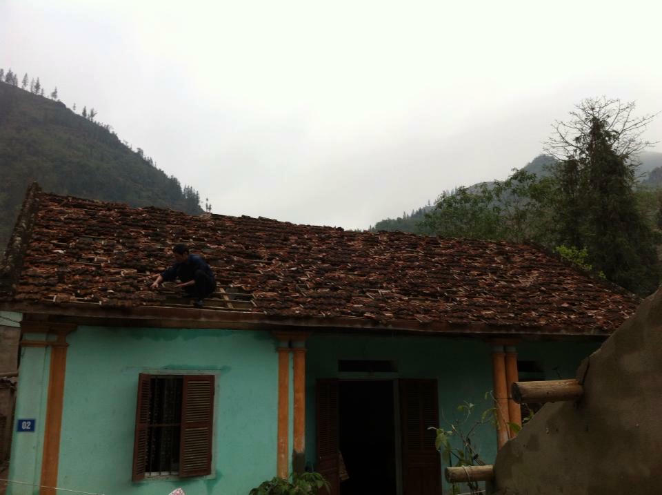  Ghép những viên ngói vỡ lại với nhau để ở tạm.