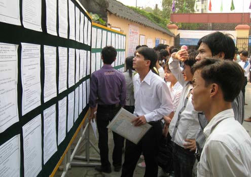 Mỗi phiên giao dịch việc làm tại Trung tâm giới thiệu việc làm Thanh Hóa thu hút hàng nghìn thanh niên địa phương đến tìm việc, trong đó cá hàng trăm cử nhân.