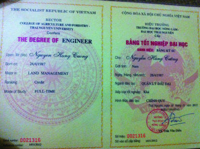 Bằng tốt nghiệp đại học hệ chính quy của anh Nguyễn Hùng Cường