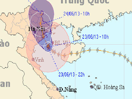 Vị trí tâm bão và hoàn lưu bão số 2 vào 10h hôm nay.