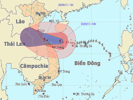 Vị trí và đường đi của bão số 10 lúc 5h30 hôm nay, 30/9.