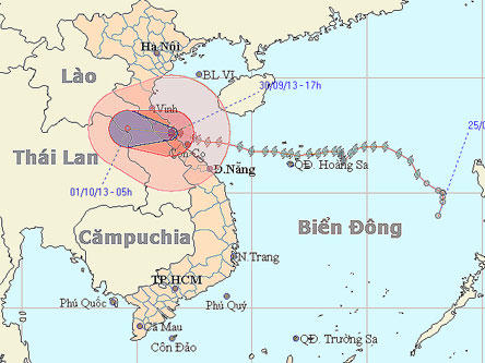 Vị trí tâm bão số 10 lúc 17h30 ngày 30/9.